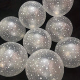 Set 10 Baloane din Latex Transparente, Vivimall, Model Party, 30 cm, Stelute Albe, 2.8 g - vivimall.ro