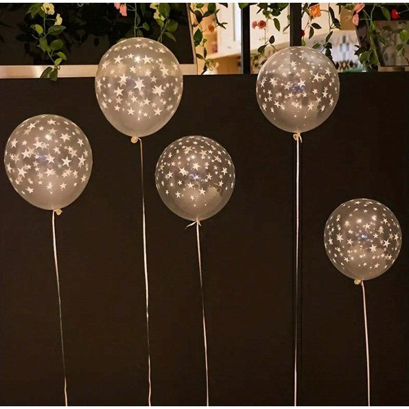 Set 10 Baloane din Latex Transparente, Vivimall, Model Party, 30 cm, Stelute Albe, 2.8 g - vivimall.ro