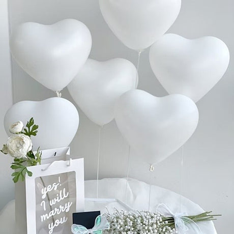 Set 10 Baloane, Vivimall, Model Inima, din Latex, 25 cm, Alb - vivimall.ro