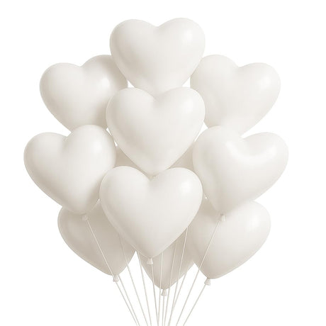 Set 10 Baloane, Vivimall, Model Inima, din Latex, 25 cm, Alb - vivimall.ro
