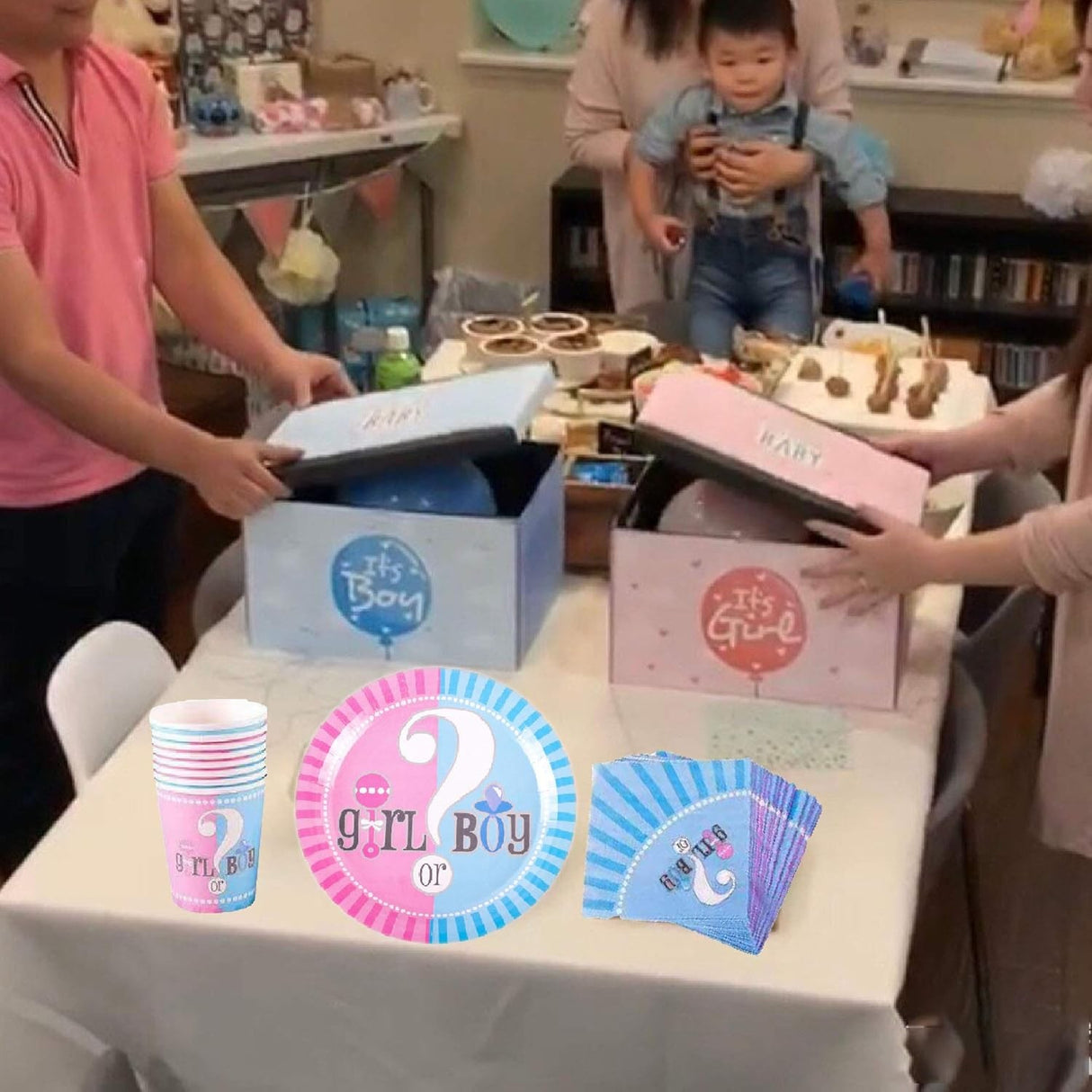 Set 10 Farfurii Gender Reveal, Vivimall, Girl or Boy, din Carton, 22.8 cm, Roz/Albastru - vivimall.ro