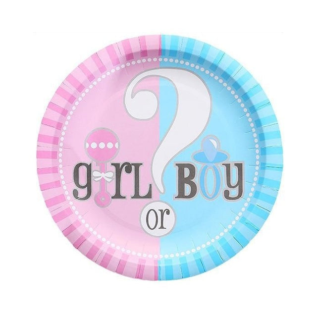 Set 10 Farfurii Gender Reveal, Vivimall, Girl or Boy, din Carton, 22.8 cm, Roz/Albastru - vivimall.ro