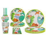 Set 10 Farfurii de Carton Happy Birthday, Vivimall, 23 cm, Tematica Aniversare, Model Dinozauri, Multicolor - vivimall.ro