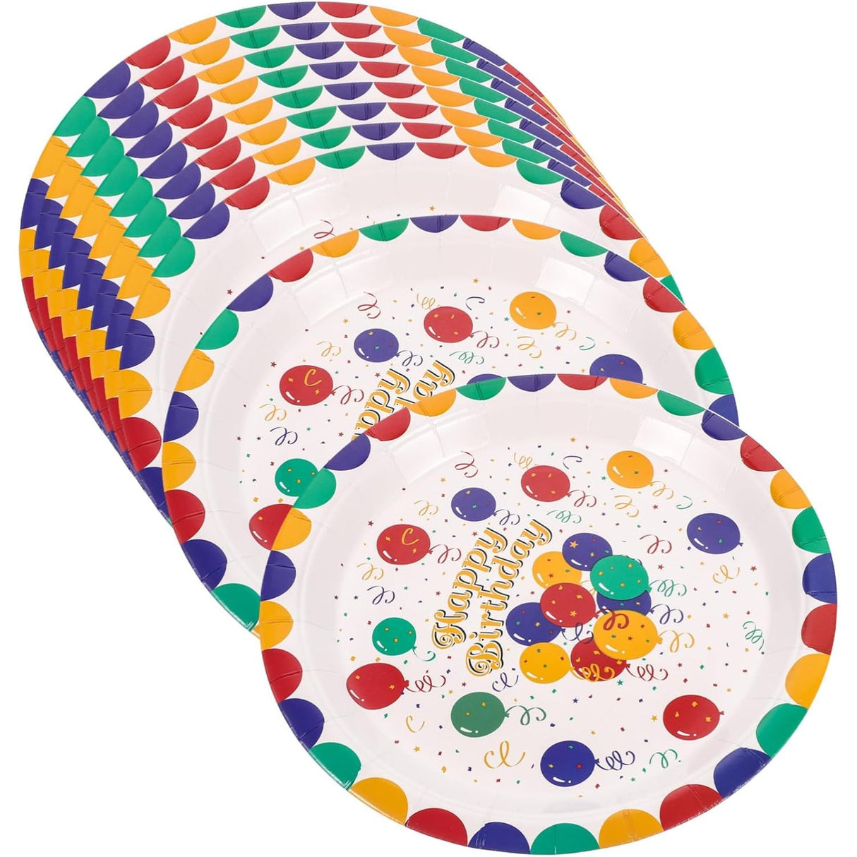 Set 10 Farfurii de Unica Folosinta, Vivimall, din Carton, 18 cm, Model Happy Birthday, Multicolor - vivimall.ro