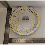 Set 10 Farfurii Unica Folosinta, Vivimall, Imprimeu cu Buline, din Carton, Diametru 18 cm, Alb/Auriu - vivimall.ro