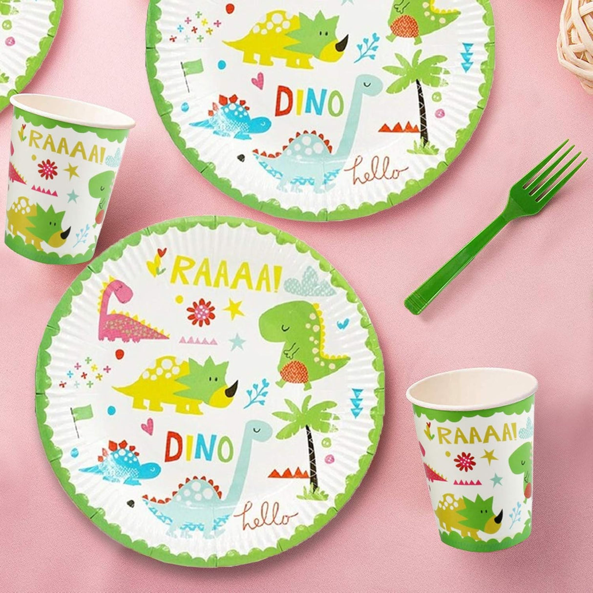 Set 10 Farfurii Petrecere, Vivimall, Colectia Dino Park, 23 cm Diametru, din Carton, Multicolor - vivimall.ro