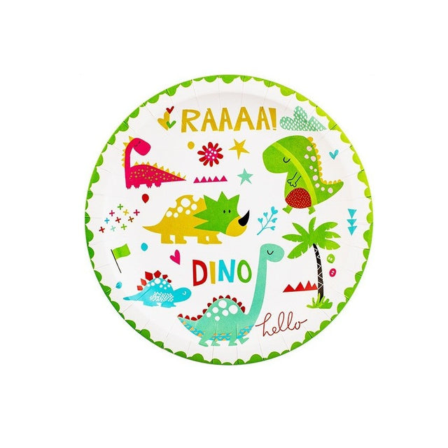 Set 10 Farfurii Petrecere, Vivimall, Colectia Dino Park, 23 cm Diametru, din Carton, Multicolor - vivimall.ro