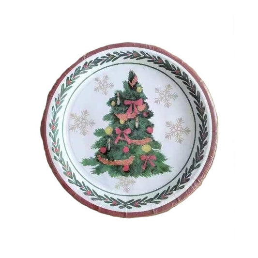 Set 10 Farfurii Unica Folosinta, Vivimall, 23 cm, Model Brad de Craciun, Multicolor - vivimall.ro