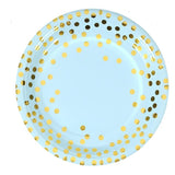 Set 10 Farfurii Unica Folosinta, Vivimall, Imprimeu cu Buline, din Carton, Diametru 18 cm, Albastru/Auriu - vivimall.ro