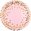 Set 10 Farfurii Unica Folosinta, Vivimall, Imprimeu cu Buline, din Carton, Diametru 18 cm, Roz/Auriu - vivimall.ro
