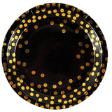 Set 10 Farfurii Unica Folosinta, Vivimall, Imprimeu cu Buline, din Carton, Diametru 23 cm, Negru/Auriu - vivimall.ro