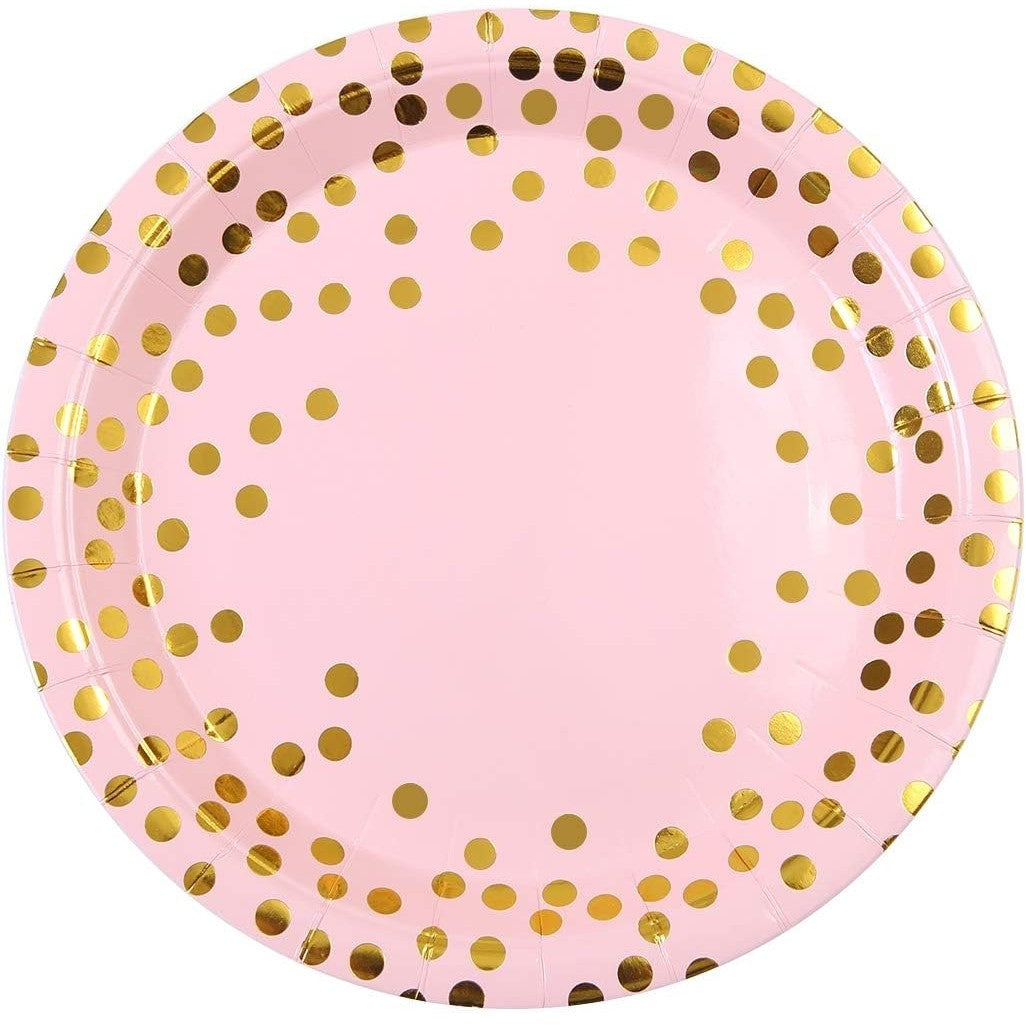 Set 10 Farfurii Din Carton Roz Cu Buline 23 Cm | FestiDots 2 - vivimall.ro