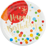 Set 10 Farfurii Unica Folosinta, Vivimall, Imprimeu Happy Birthday Buline, din Carton, Diametru 18 cm, Multicolor - vivimall.ro
