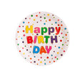 Set 10 Farfurii Unica Folosinta, Vivimall, Imprimeu Happy Birthday, din Carton, Diametru 23 cm, Multicolor - vivimall.ro