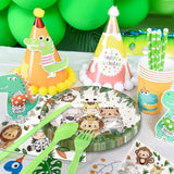 Set 10 Farfurii Unica Folosinta, Vivimall, Imprimeu Jungle, din Carton, 22 cm, Verde - vivimall.ro