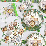 Set 10 Farfurii Unica Folosinta, Vivimall, Imprimeu Jungle, din Carton, 22 cm, Verde - vivimall.ro