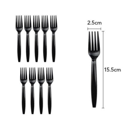 Set 10 Furculite de Unica Folosinta, Vivimall,  Plastic, 15.5x2.5 cm, negru - vivimall.ro