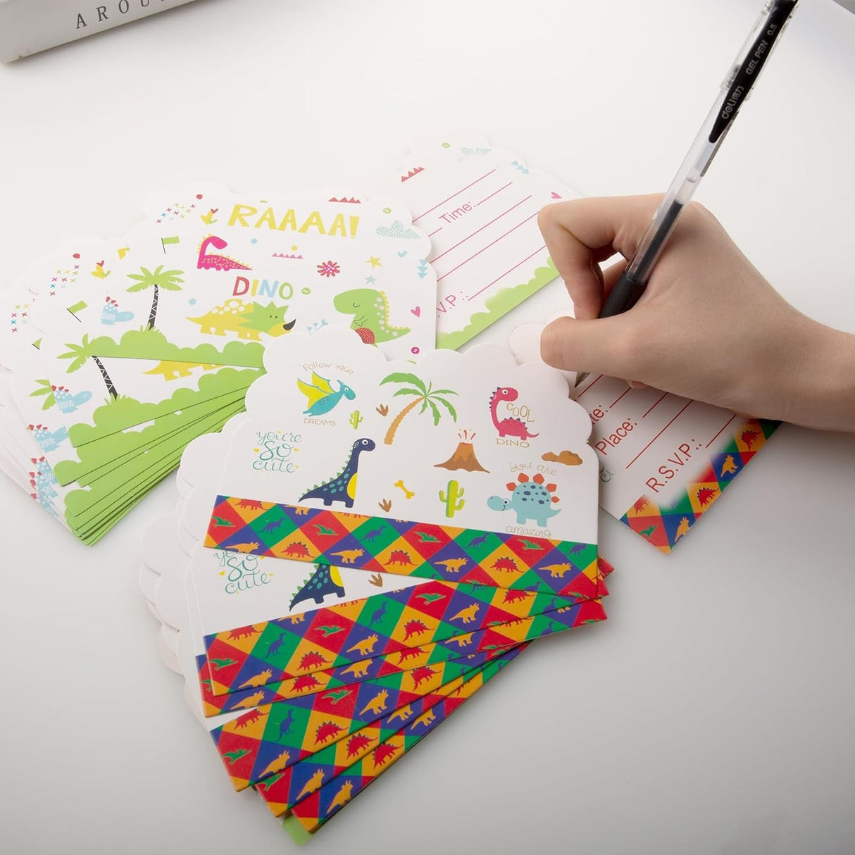 Set 10 Invitatii pentru Petrecere, Vivimall, Colectia Dino Park, 11 x 14 cm, din Carton, Multicolor - vivimall.ro