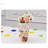 Set 10 Pahare, Vivimall, Imprimeu Happy Birthday, Baloane din Carton, 230 ml, 7.5 x 8.6 cm, Multicolor - vivimall.ro