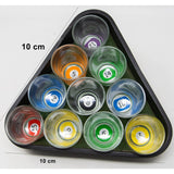 Set 10 pahare de shot Vivimall, cu Suport de Biliard, 30 ml, din sticla, 10 x 10 cm, multicolor - vivimall.ro