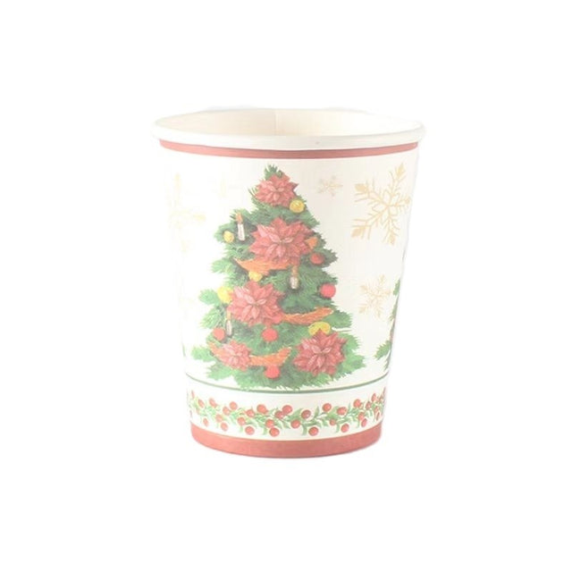 Set 10 Pahare, Vivimall, Imprimeu Brad de Craciun, din Carton, 250 - 300 ml, 7.5 x 8.4 x 5.3 cm, Multicolor - vivimall.ro