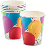Set 10 Pahare, Vivimall, Imprimeu cu Baloane, din Carton, 250 ml, 7.5 x 8.5 x 5.2 cm, Multicolor - vivimall.ro