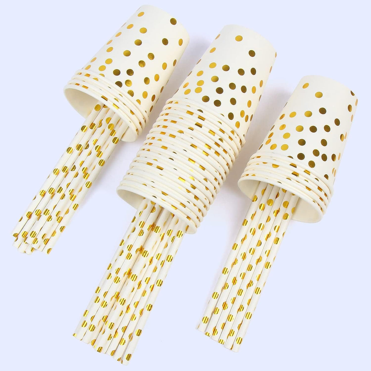 Set 10 Pahare, Vivimall, Imprimeu cu Buline, din Carton, 250 ml, 7.5 x 8.5 x 5.2 cm, Auriu - vivimall.ro