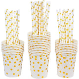 Set 10 Pahare, Vivimall, Imprimeu cu Buline, din Carton, 250 ml, 7.5 x 8.5 x 5.2 cm, Auriu - vivimall.ro