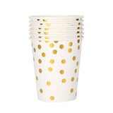 Set 10 Pahare, Vivimall, Imprimeu cu Buline, din Carton, 250 ml, 7.5 x 8.5 x 5.2 cm, Auriu - vivimall.ro