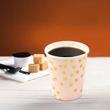 Set 10 Pahare, Vivimall, Imprimeu cu Buline, din Carton, 250 ml, 7.5 x 8.5 x 5.2 cm, Roz/Auriu - vivimall.ro