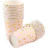 Set 10 Pahare, Vivimall, Imprimeu cu Buline, din Carton, 250 ml, 7.5 x 8.5 x 5.2 cm, Roz/Auriu - vivimall.ro