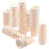 Set 10 Pahare, Vivimall, Imprimeu cu Buline, din Carton, 250 ml, 7.5 x 8.5 x 5.2 cm, Roz/Auriu - vivimall.ro