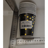 Set 10 Pahare, Vivimall, Imprimeu cu Buline, din Carton, 250 ml, 7 x 8.5 x 5 cm, Negru/Auriu - vivimall.ro