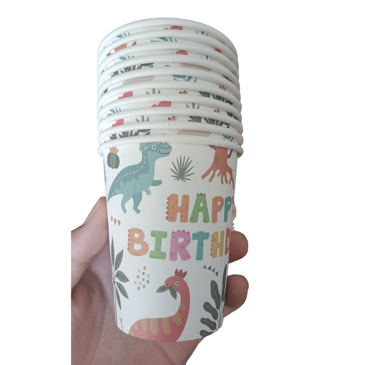 Set 10 Pahare, Vivimall, Imprimeu cu Dinozaurii, din Carton, 250 ml, 7.5 x 8.5 x 5.2 cm, Multicolor - vivimall.ro