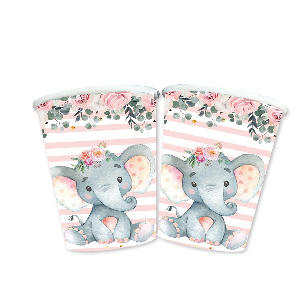 Set 10 Pahare, Vivimall, Imprimeu Elefant, din Carton, 7.5 x 8.5 cm, Roz - vivimall.ro