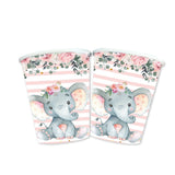 Set 10 Pahare, Vivimall, Imprimeu Elefant, din Carton, 7.5 x 8.5 cm, Roz - vivimall.ro