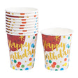 Set 10 Pahare, Vivimall, Imprimeu Happy Birthday Baloane, din Carton, 250 ml, 7.5 x 8.5 x 5.2 cm, Multicolor - vivimall.ro