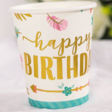 Set 10 Pahare, Vivimall, Imprimeu Happy Birthday Gold, din Carton, 250 ml, 7.5 x 8.5 x 5.2 cm, Multicolor - vivimall.ro