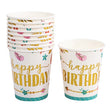 Set 10 Pahare, Vivimall, Imprimeu Happy Birthday Gold, din Carton, 250 ml, 7.5 x 8.5 x 5.2 cm, Multicolor - vivimall.ro