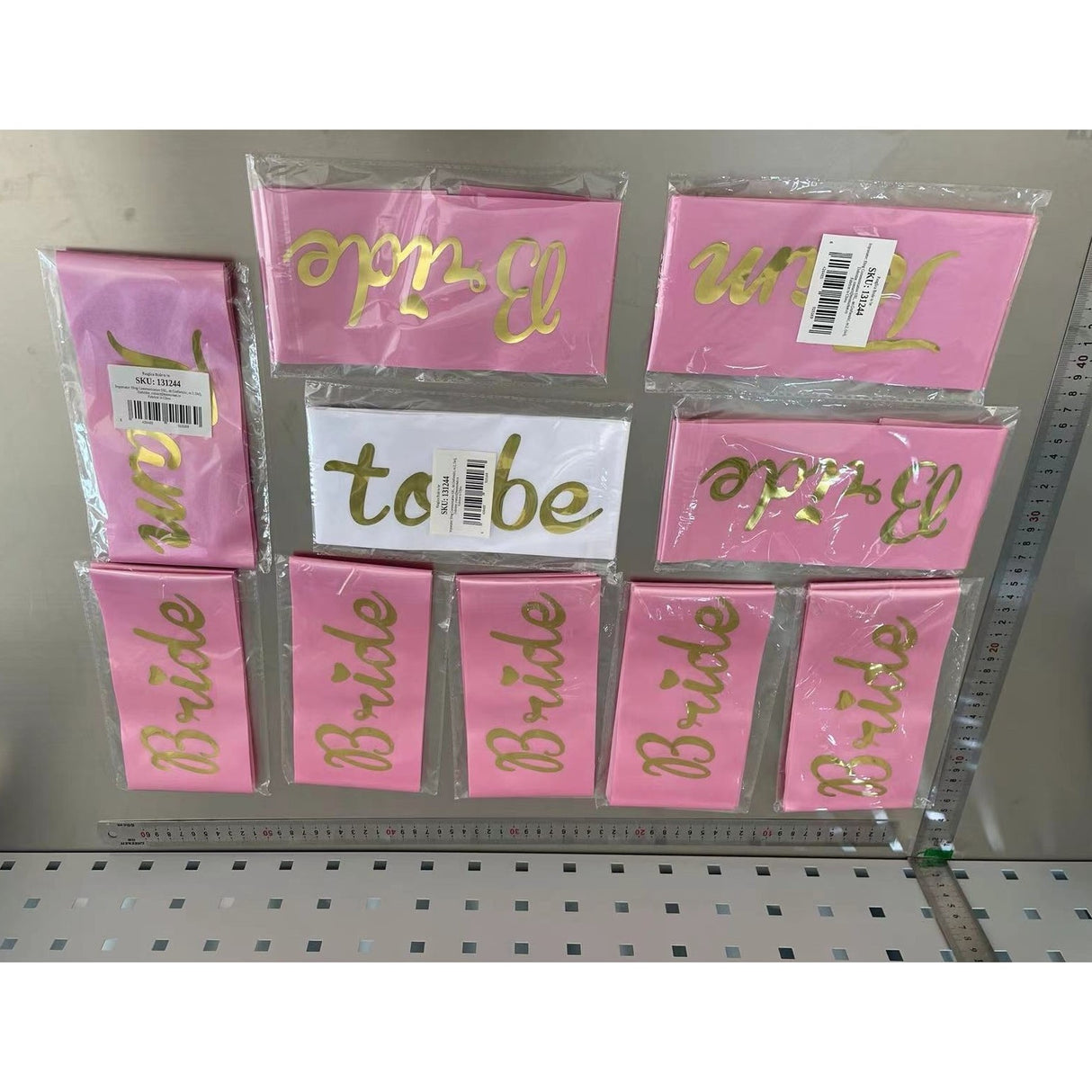 Set 10 Panglici Bride to Be si Team Bride, Vivimall, din Panza, Alb/Roz - vivimall.ro