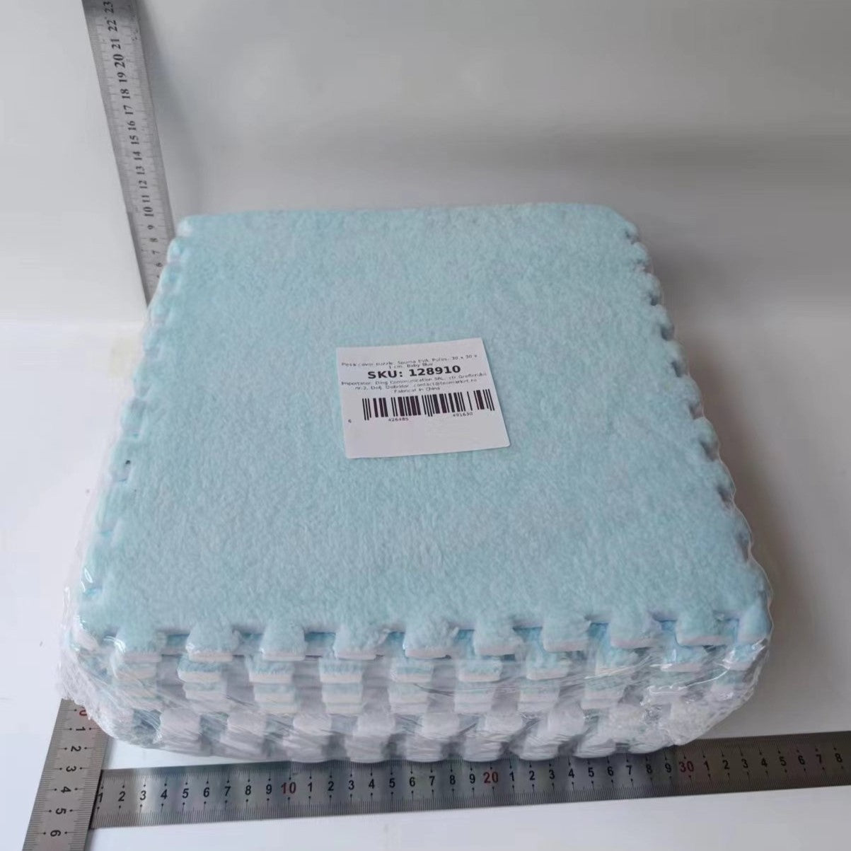 Set 10 Piese Covor tip Puzzle, Vivimall, Spuma EVA, Pufos, 30 x 30 x 1 cm, Baby Blue - vivimall.ro