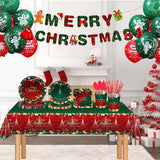 Set 119 Piese, Vivimall, pentru Masa de Craciun, Farfurii 18 cm, Farfurii 23 cm, Pahare, Servetele, Tacamuri, Fata de Masa, Ghirlanda, Paie, Rosu/Verde - vivimall.ro