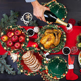 Set 119 Piese, Vivimall, pentru Masa de Craciun, Farfurii 18 cm, Farfurii 23 cm, Pahare, Servetele, Tacamuri, Fata de Masa, Ghirlanda, Paie, Rosu/Verde - vivimall.ro