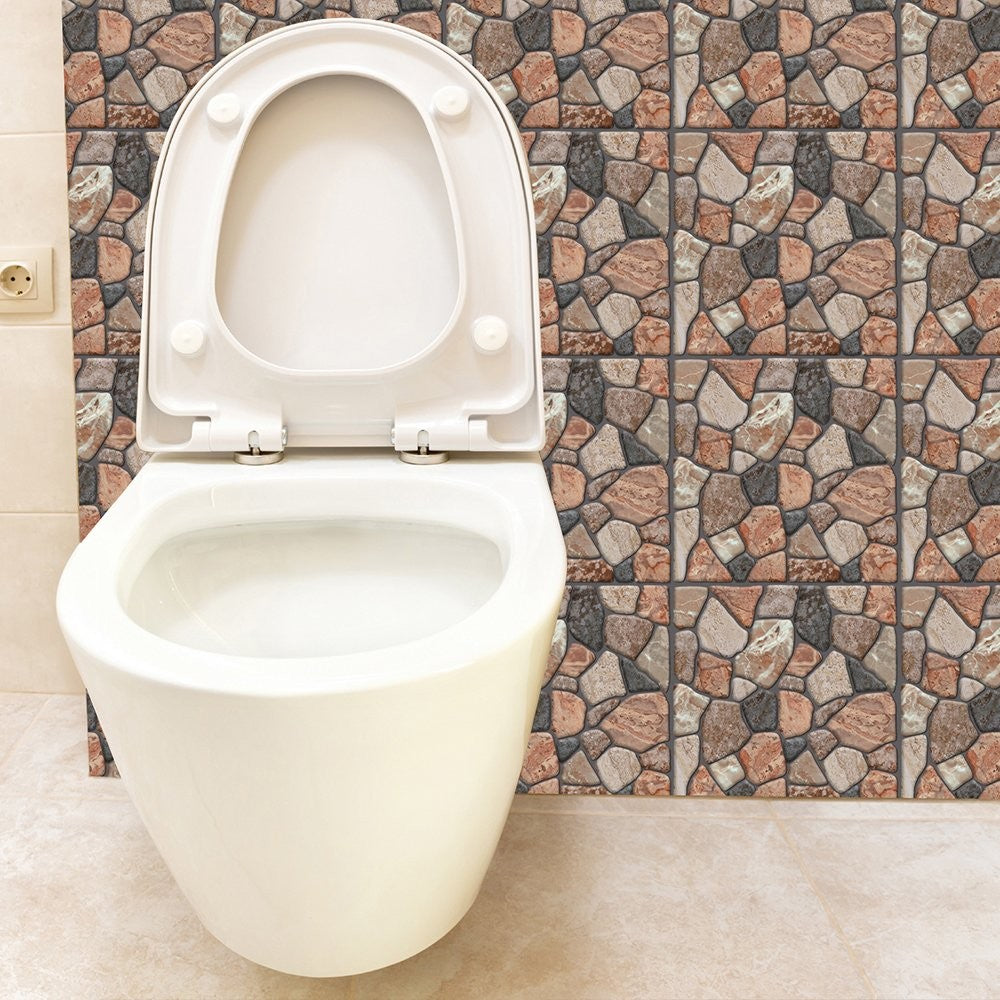 Set 10 Placi Tapet 3D, Vivimall, 30 x 30 cm, din PVC, Tip Piatra, Suprafata acoperita 0.9 mp, Autoadeziv, Caramiziu - vivimall.ro