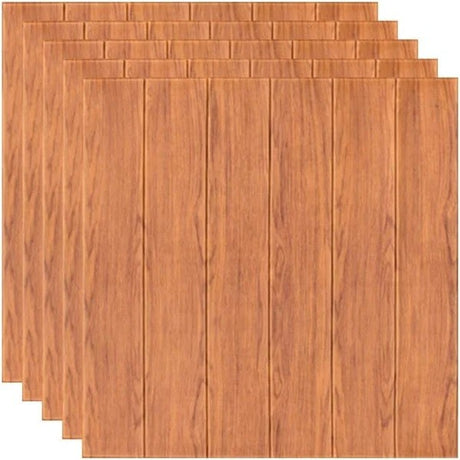 Set 10 Placi Tapet 3D, Vivimall, 70 x 70 cm, Grosime 3 mm, din Rasina, Tip Placi de Lemn, Suprafata Acoperita 4.9 mp, Maro Roscat - vivimall.ro