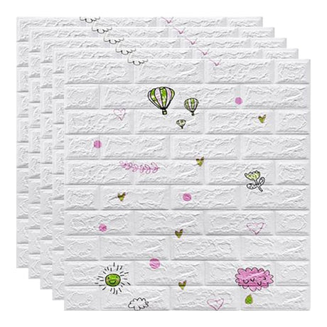 Set 10 Placi Tapet 3D, Vivimall, 70 x 77 cm, Grosime 3 mm, din Polietilena, Tip Caramida, Model cu Baloane, Suprafata acoperita 5.3 mp, Alb - vivimall.ro