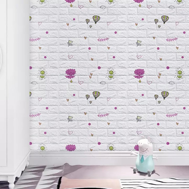 Set 10 Placi Tapet 3D, Vivimall, 70 x 77 cm, Grosime 3 mm, din Polietilena, Tip Caramida, Model cu Baloane, Suprafata acoperita 5.3 mp, Alb - vivimall.ro