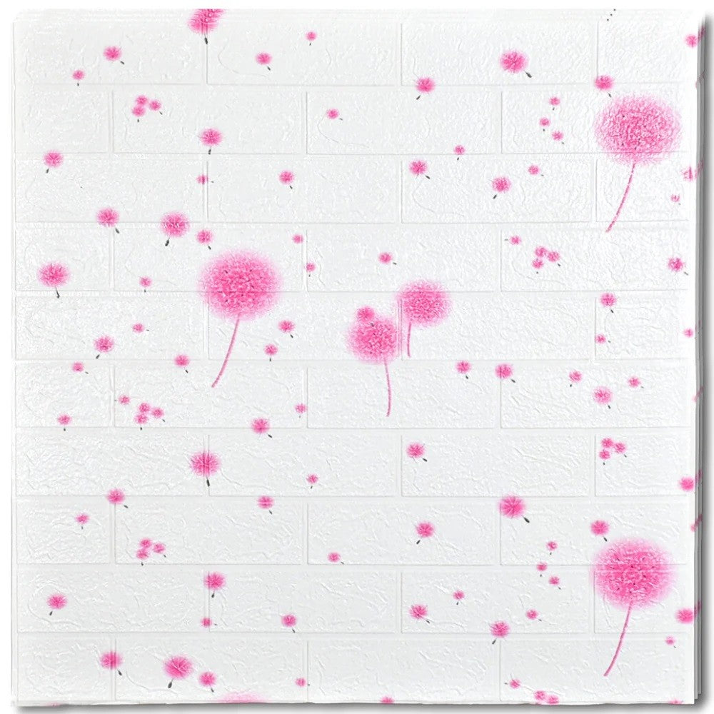 Set 10 Placi Tapet 3D, Vivimall, 70 x 77 cm, Grosime 3 mm, din Polietilena, Tip Caramida, Model Papadie Roz, Suprafata acoperita 5.3 mp, Alb - vivimall.ro
