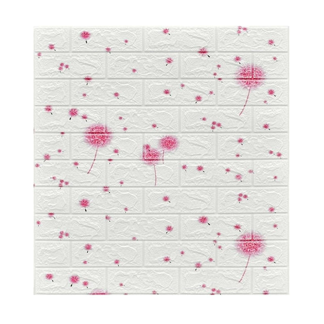Set 10 Placi Tapet 3D, Vivimall, 70 x 77 cm, Grosime 3 mm, din Polietilena, Tip Caramida, Model Papadie Roz, Suprafata acoperita 5.3 mp, Alb - vivimall.ro