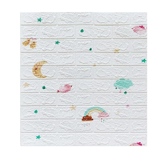 Set 10 Placi Tapet 3D, Vivimall, 70 x 77 cm, Grosime 3 mm, din Polietilena, Tip Caramida, Model Curcubeu, Suprafata acoperita 5.3 mp, Alb - vivimall.ro